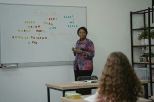 An English classroom, another area where children learn language comprehension skills